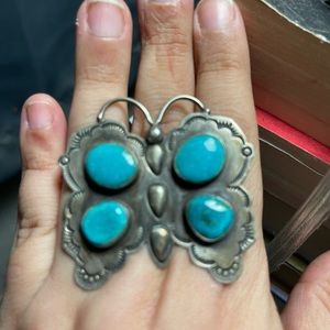 Native American Blue Turquoise Butterfly Adjustable Ring by Dean Sandoval